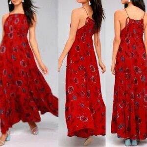 NWT Free People Garden Party Red Floral Print Maxi Dress Size S